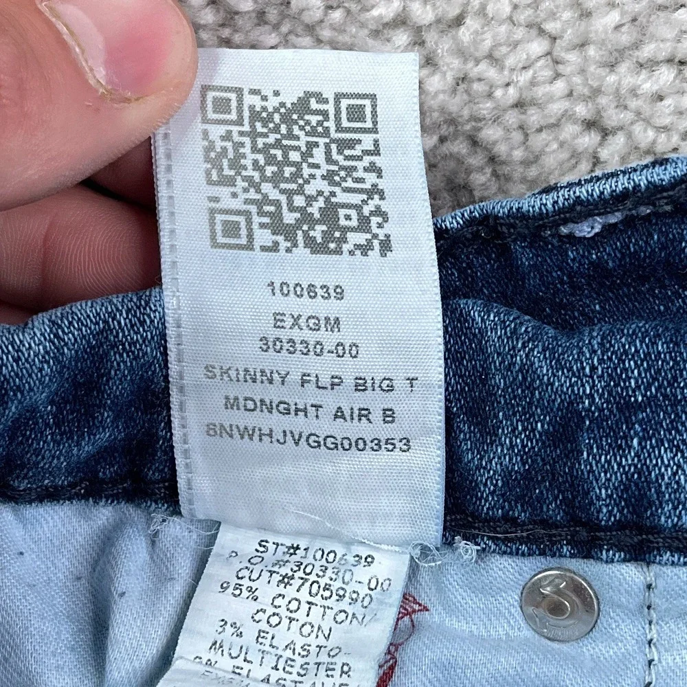 True Religion Jeans Mens 30x34 Blue Skinny Flap Pockets Big T Stretch Denim